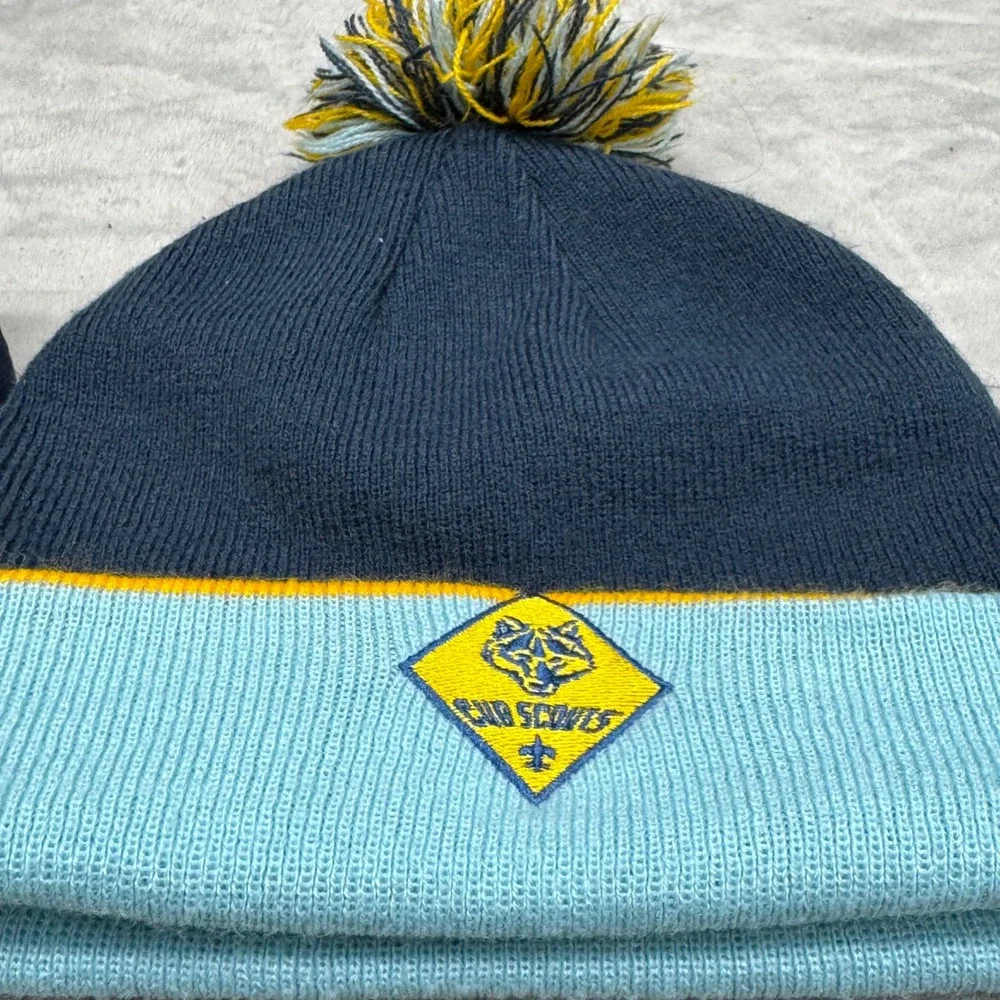 Scouts Wolf Cub Scout Baseball Cap and Beanie Hat Set Kids S M Navy Yellow‎ Blue